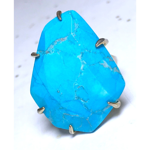 Kendra Scott Megan Aqua Howlite Stone Gold Tone Cocktail Statement Ring Size 8 - Picture 3 of 11